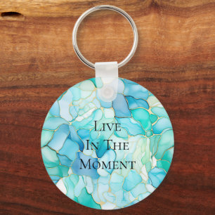 Mint Aqua Pearl Guld Marble Nyckelring