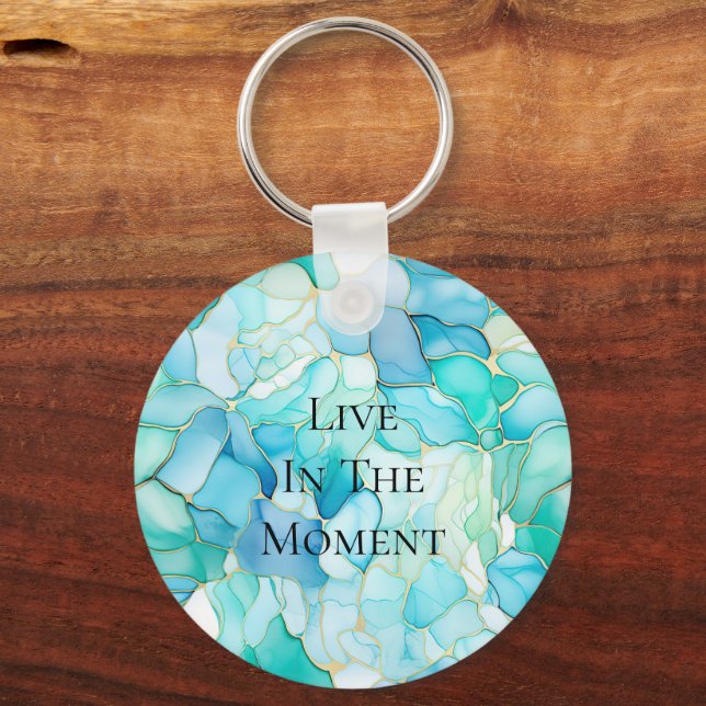 Mint Aqua Pearl Guld Marble Nyckelring (Framsida)