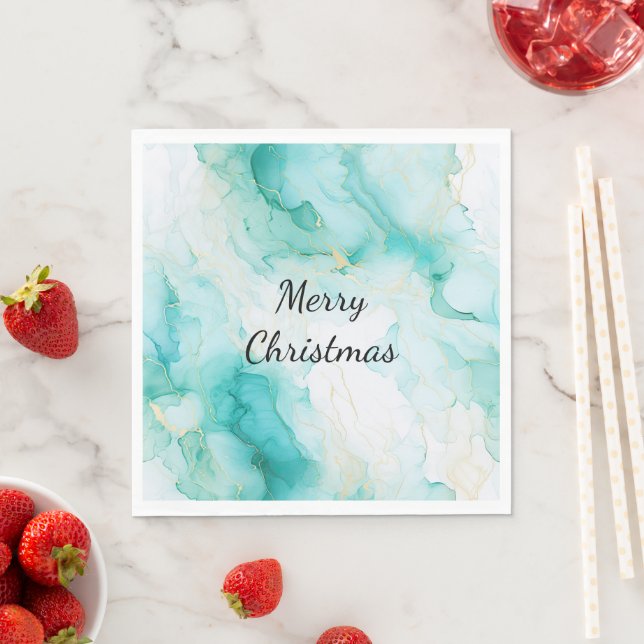 Mint Aqua Pearl Guld Marble Pappersservett (Insitu)