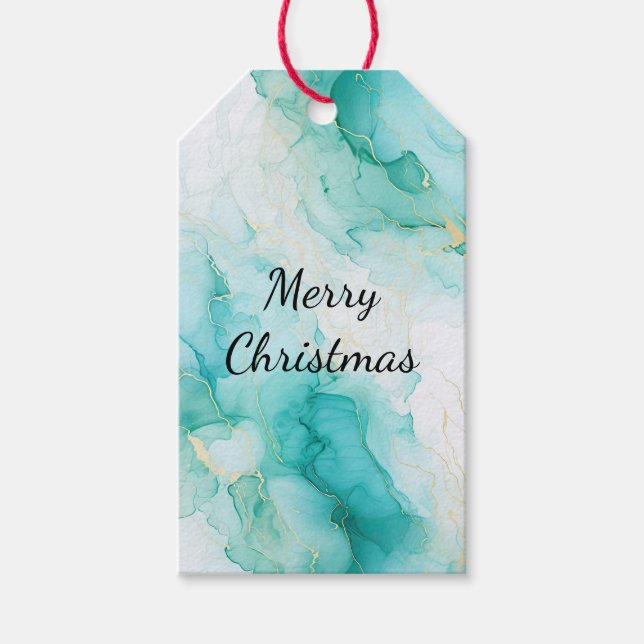 Mint Aqua Pearl Guld Marble Presentetikett (Framsidan)