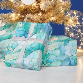 Mint Aqua Pearl Guld Marble Presentpapper