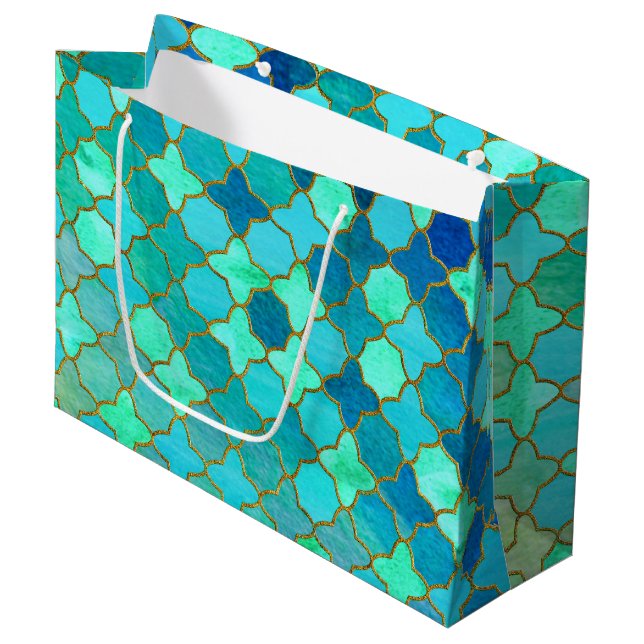 Mint Aqua Teal Guld Oriental Moroccan Tile mönster (Framsidan Vinklad)