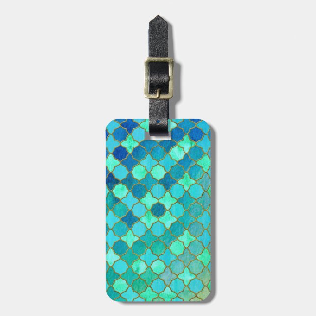 Mint Aqua Teal Guld Oriental Moroccan Tile mönster Bagagebricka (Vertikal Framsida)