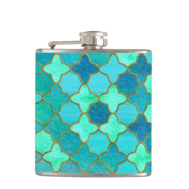Mint Aqua Teal Guld Oriental Moroccan Tile mönster Fickplunta (Framsidan)