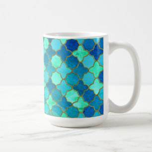 Mint Aqua Teal Guld Oriental Moroccan Tile mönster Kaffemugg