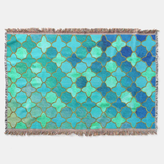 Mint Aqua Teal Guld Oriental Moroccan Tile mönster Mysfilt (Framsidan)