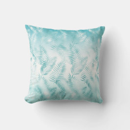 Mint Aqua White Tropical Beach Leaves           Kudde