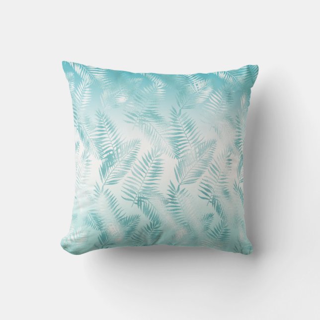 Mint Aqua White Tropical Beach Leaves           Kudde (Framsida)