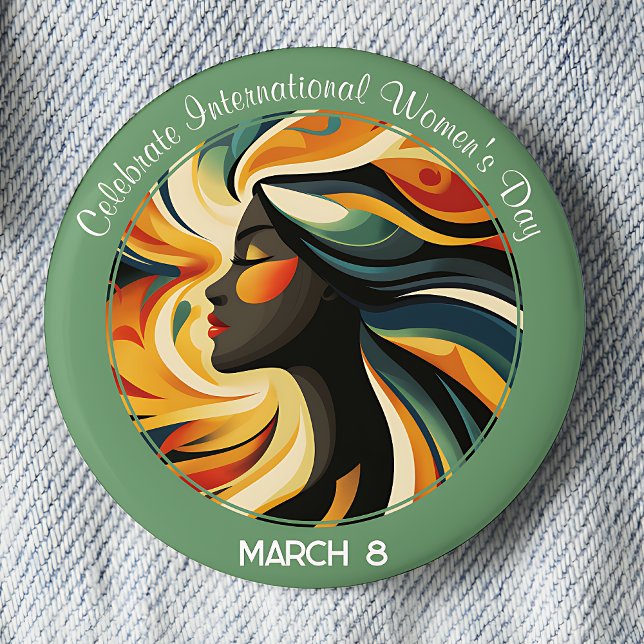 Mint Art Deco-firandet av kvinnodagen i Internatio Knapp (Mint Green Celebrate International Women's Day March 8 pinback button.)