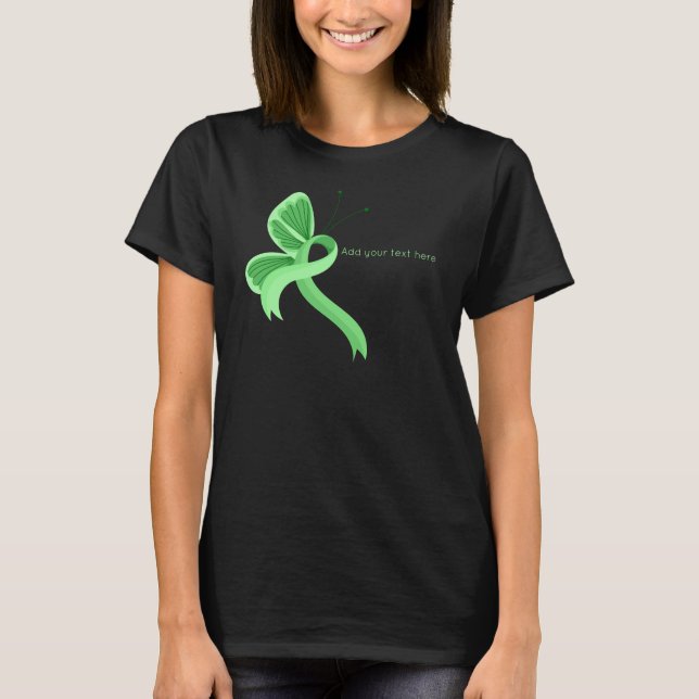 Mint Awareness Ribbon Butterfly T-Shirt (Framsida)