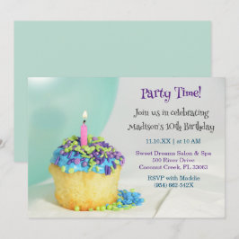 Mint Balloon blue cuppie Birthday-inbjudan Inbjudningar