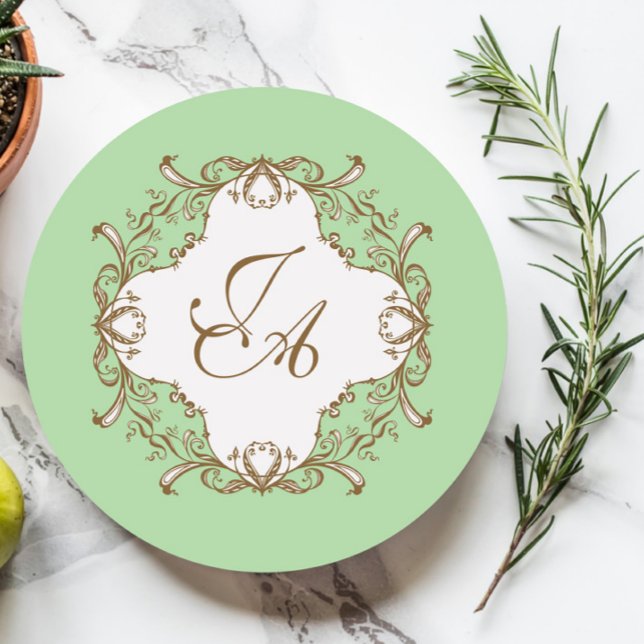 Mint Barock Bröllops Coaster Underlägg Papper Rund (Skapare uppladdad)
