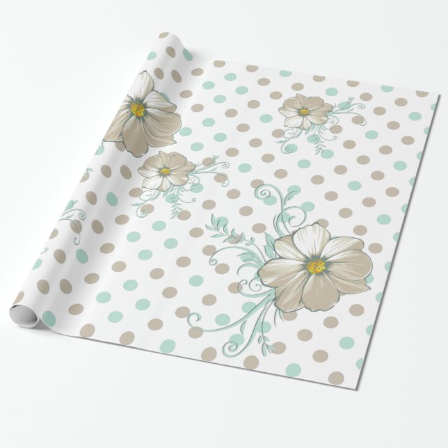 MINT BISQUE DOTS RAND GIFT WRAP PRESENTPAPPER (Utrullad)