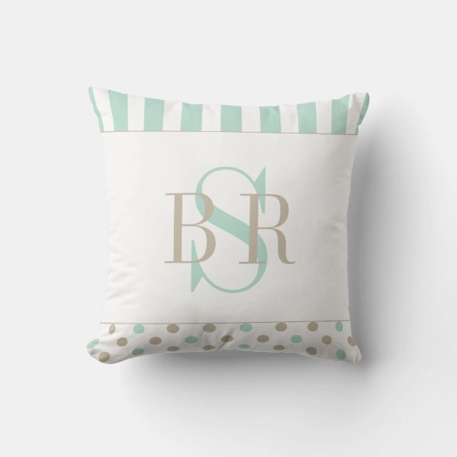 MINT BISQUE DOTS RAND Monogrammed Pillow Kudde (Framsida)