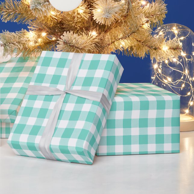Mint Blå Frisk Gingham Bris Rutigt Mönster Presentpapper (Helgdagar)