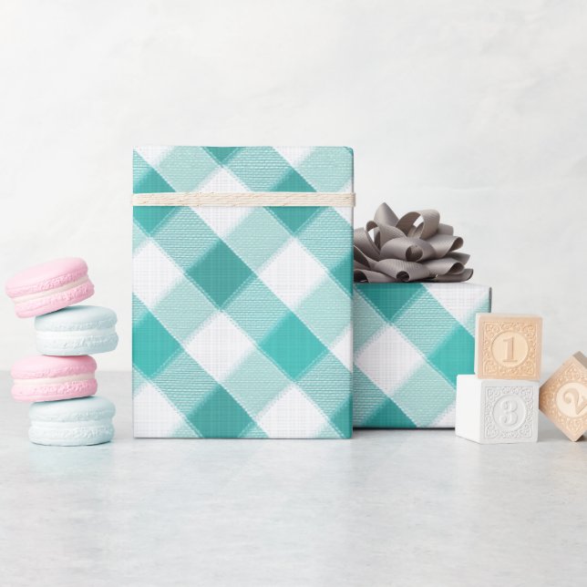Mint Blå Frisk Gingham Bris Rutigt Mönster Presentpapper (Baby Shower)