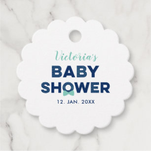 Mint Blå & Marinblå Modern Bebis Babyshower Tack Gåvor Etiketter
