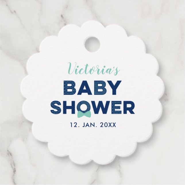 Mint Blå & Marinblå | Modern Bebis Babyshower Tack Gåvor Etiketter (Framsida)