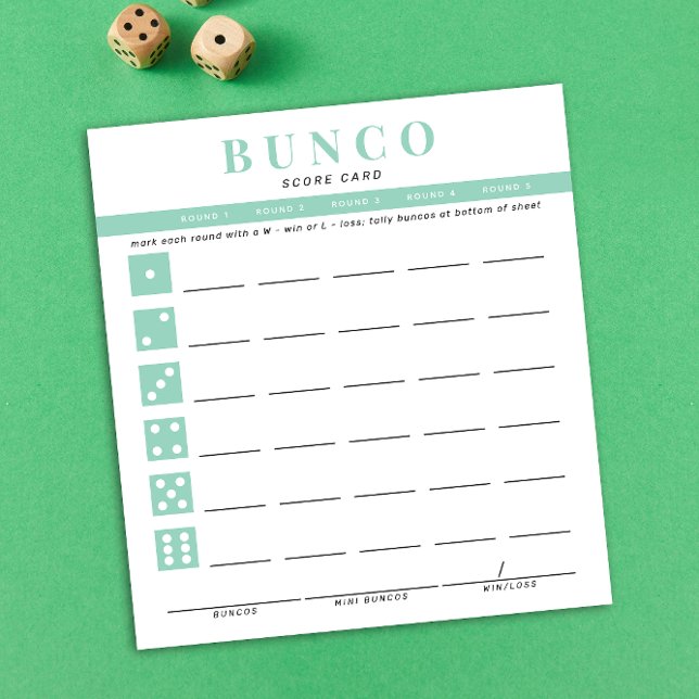 Mint Blå och Vit Bunco Resultat Kort Anteckningsblock (modern tear-off notepad Bunco score card with mint green accents )