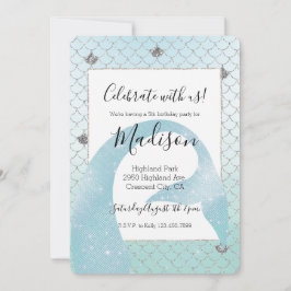 Mint Blå Ombre Silver Glitter Mermaid Födelsedag Inbjudningar