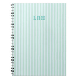 Mint Blå Randig Design Små Initialer Monogram Anteckningsbok