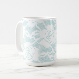 Mint Blå Vita Spetsrosor Blommig Kaffemugg