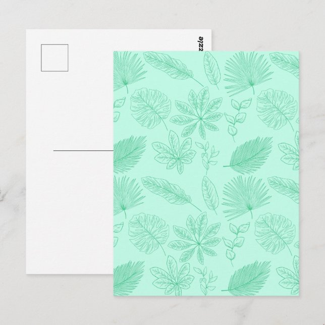 Mint Blåa Blad Mönster Vykort (Fram/baksida)
