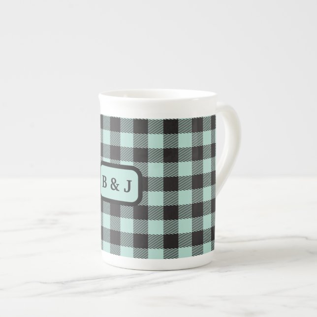 Mint & Black Buffalo Play Monogram Initialer | Benporslin Mugg (Framsida höger)