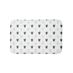Mint & Black Hearts Doodles Mönster Bath Mat Badrumsmatta