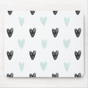 Mint & Black Hearts Doodles Mönster Mousepad Musmatta