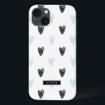 Mint & Black Hearts Mönster Personlig iPad Case<br><div class="desc">Fallen iPad iCute och modern personlig med mint- och svarta hjärtan mönster och modern typografi. Du kan anpassa den här produkten genom att lägga till en namn- eller kort-fras.</div>