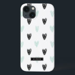 Mint & Black Hearts Mönster Personlig iPad Case<br><div class="desc">Fallen iPad iCute och modern personlig med mint- och svarta hjärtan mönster och modern typografi. Du kan anpassa den här produkten genom att lägga till en namn- eller kort-fras.</div>