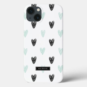 Mint & Black Hearts Mönster Personlig iPad Case