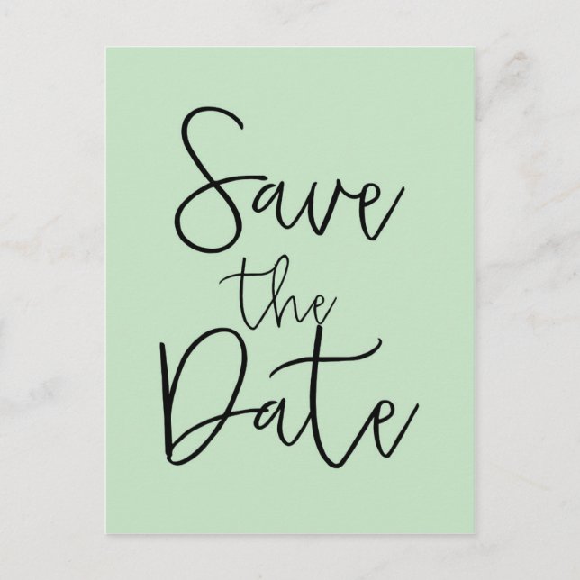 Mint & Black SAVE THE DATE Modern Script Postkort Meddelande Vykort (Framsida)