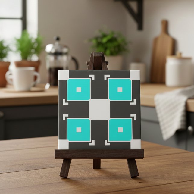 Mint Black & White Checkated Geometric Mönster Kakelplatta (Skapare uppladdad)