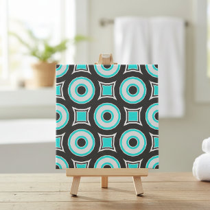 Mint Black & White Mosaic Geometric Mönster Kakelplatta