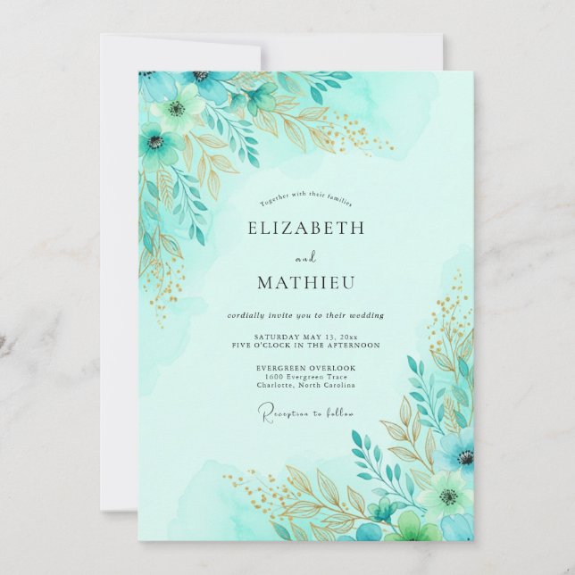 Mint Blissful Spring Wedding Inbjudningar (Framsida)