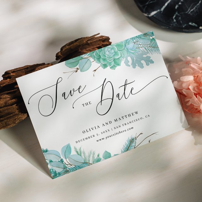 Mint blommande suckulenter. Vinterkaktus bröllop Spara Datumet (Skapare uppladdad)