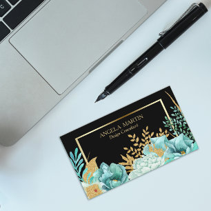 Mint Blommigt Guld Ram Professionell Visitkort