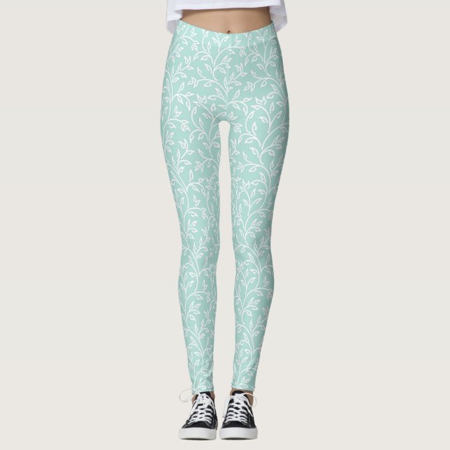 Mint Blommigt Löv Women Leggings (Framsida)