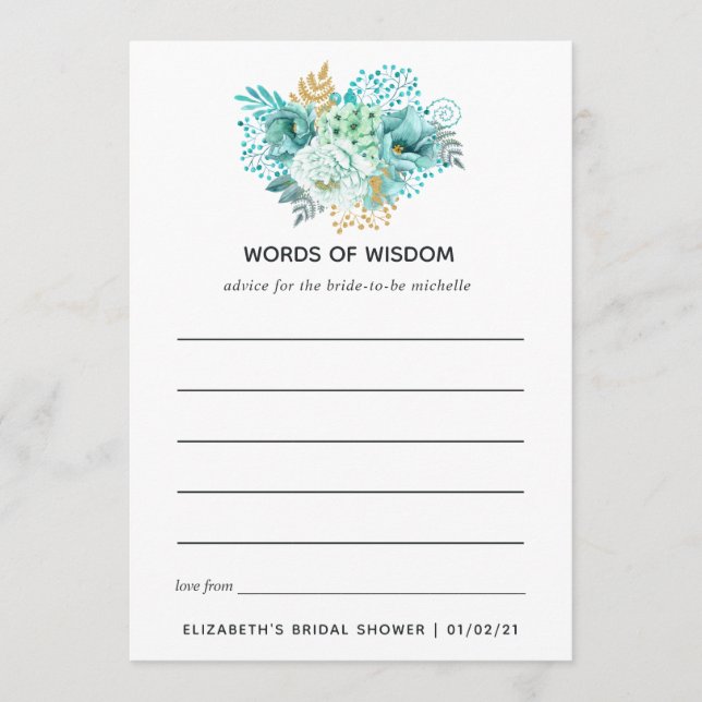 Mint Blommigt Möhippa Tea Party Rådkort (Framsida)