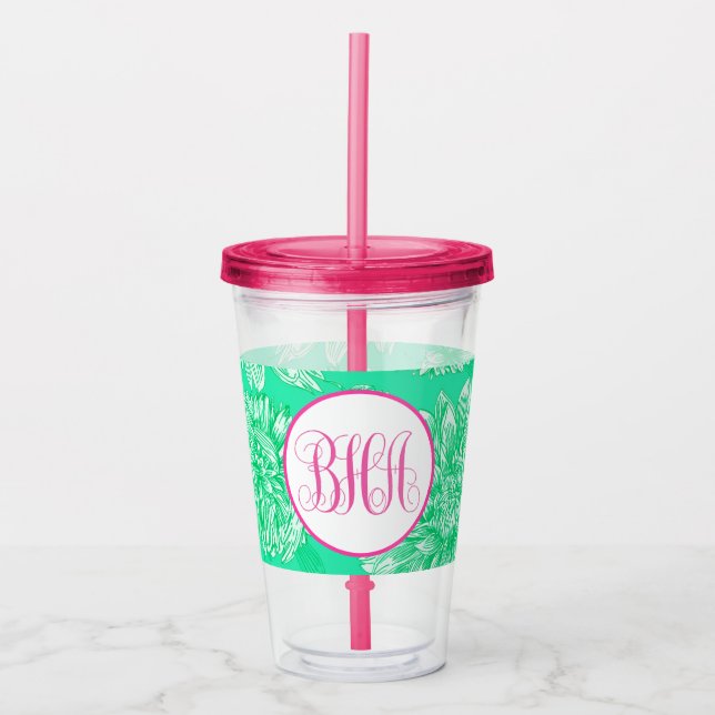 Mint Blommigt och Monogram Take Away Mugg (Framsida)