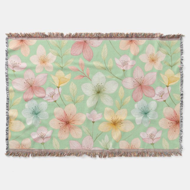 Mint Blommigt Throw Blanket Filt (Framsidan)