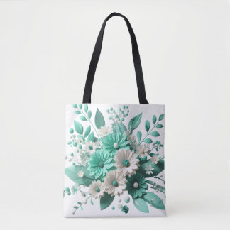 Mint Blossom Elegance Floral Charm tote bag Tygkasse