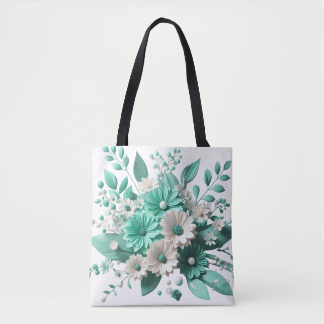 Mint Blossom Elegance Floral Charm tote bag Tygkasse (Framsida)