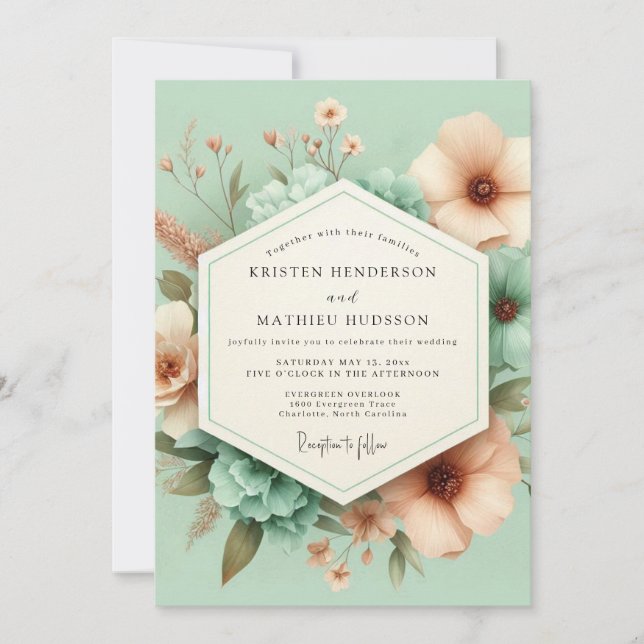 Mint Blossom Whimsical Wedding Inbjudningar (Framsida)