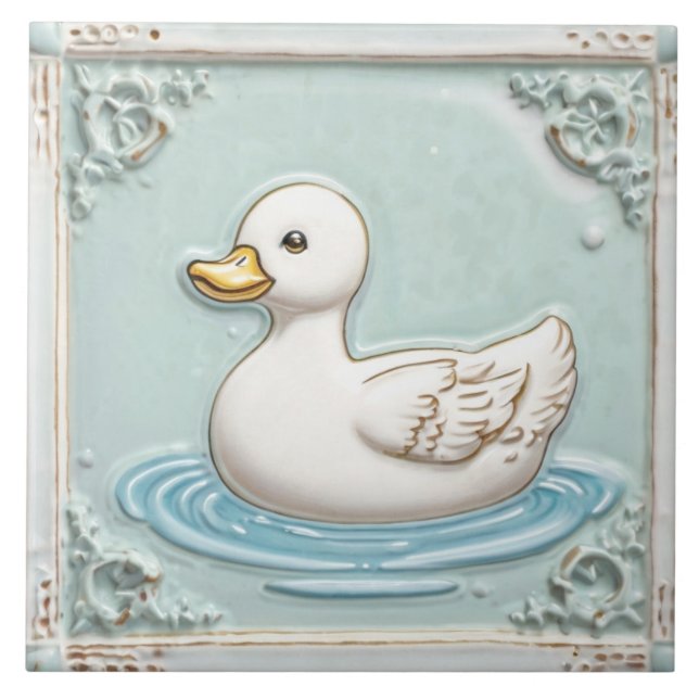 Mint Blue and White Cute Baby Anka Bathroom Kakelplatta (Framsidan)