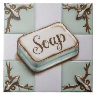 Mint Blue and White Pub of Soap Funny Bathroom Kakelplatta