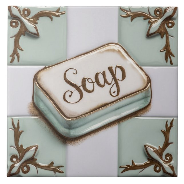 Mint Blue and White Pub of Soap Funny Bathroom Kakelplatta (Framsidan)