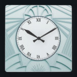 Mint Blue Art Deco Clock - Snyggt Abstrakt Linjer Fyrkantig Klocka<br><div class="desc">"art deco-klocka",  "art nouveau-klocka",  "light pastel mint blue",  "1920s geometric symmetrical linjer",  "snyggt sofistikerad 1920 stil",  "smart lyx",  "retro vintage lyxurious antique",  "elegant line mönster design",  "glamous glam square",  "classous y klassisk glamor"</div>